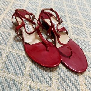 Jimmy Choo red patent leather wedge sandal vintage
